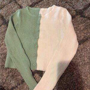 Fashion Nova Green and Cream Cardigan